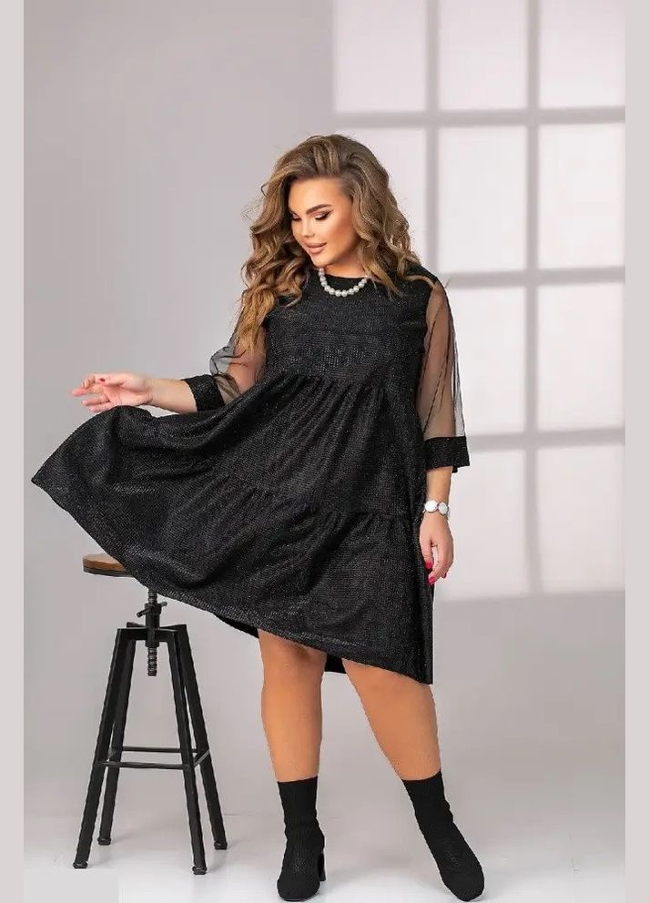 Черное кэжуал платье женское hd-3803 черный, 50-52 Sofia
