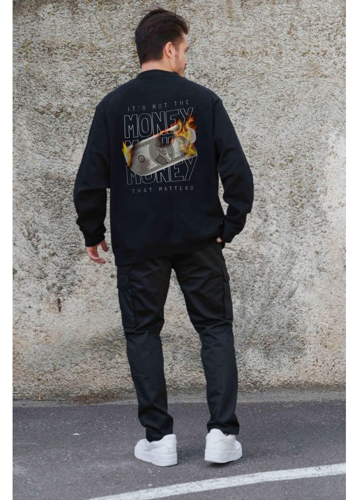 Черный утепленный оверсайз свитшот на флисе с принтом fire black Without (362357871)