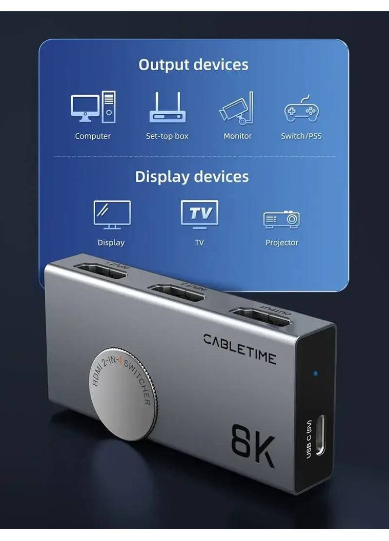 Сплиттер 4К HDMI Black (CP34G) CABLETIME (370622774)