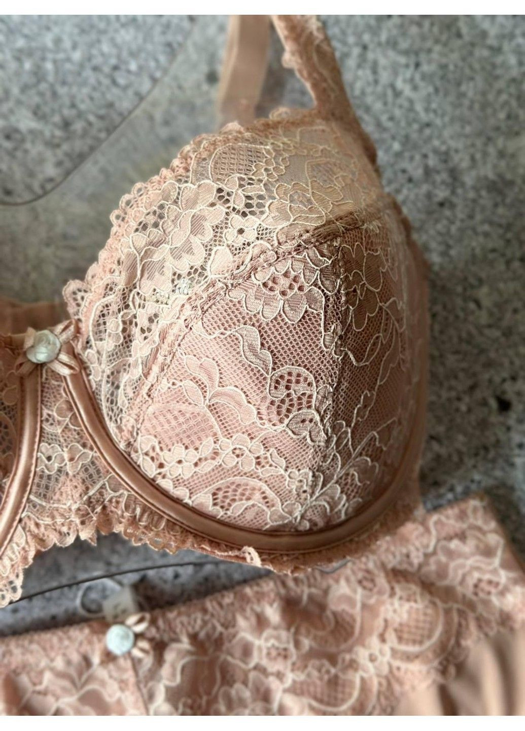 Пудровый женское нижнее белье большого размера бюстгальтер с трусиками слип пудра Lanny Mode