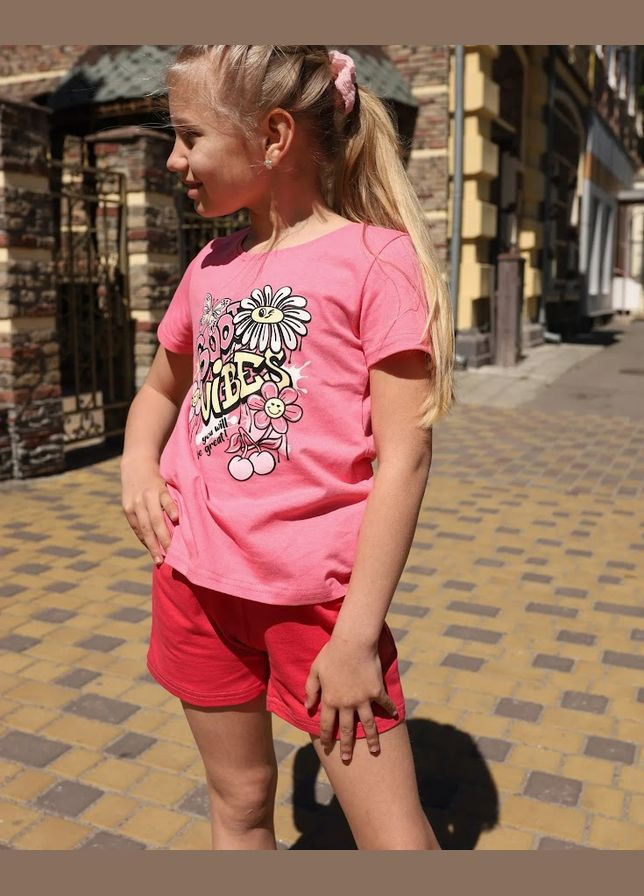Розовая летняя футболка для девочки hc (h001-6012-2) No Brand