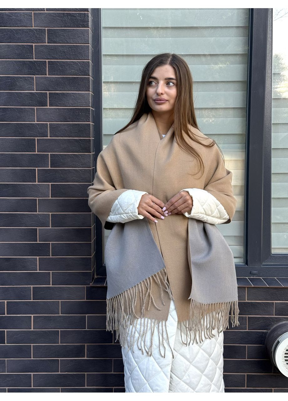 Шарф кашеміровий палантин жіночий теплий двоколірний бежево-сірий No Brand (369934654)