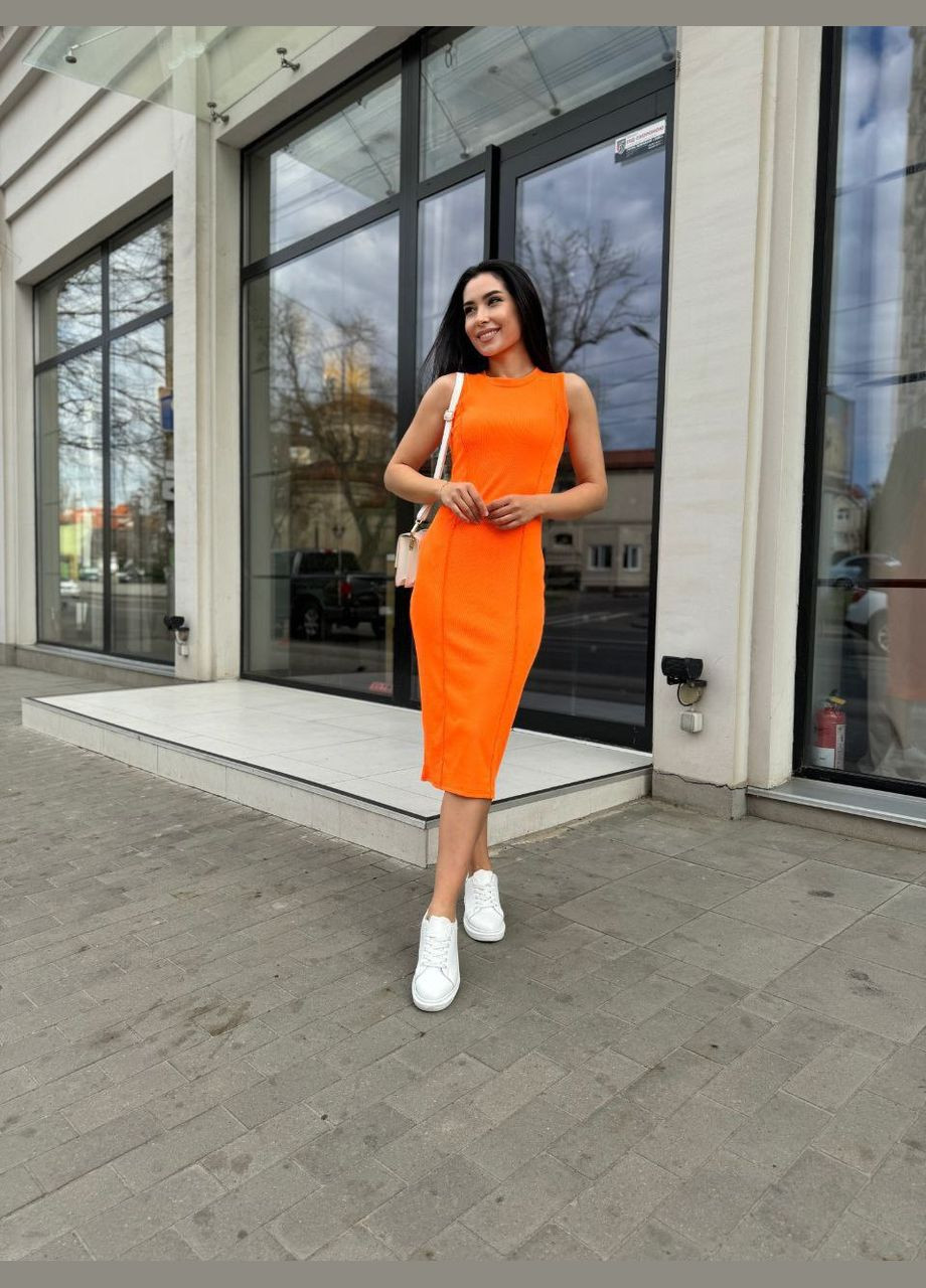 Оранжевое повседневный платье мили приталенное popluzhnaya
