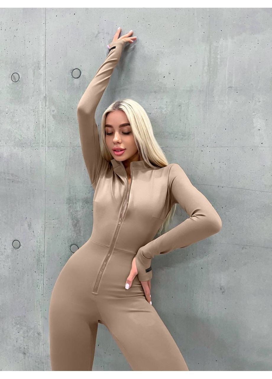 Жіночий утеплений комбінезон Asi.Store.ua комбінезон-брюки бежевий спортивний, повсякденний, вечірній, кежуал дайвінг
