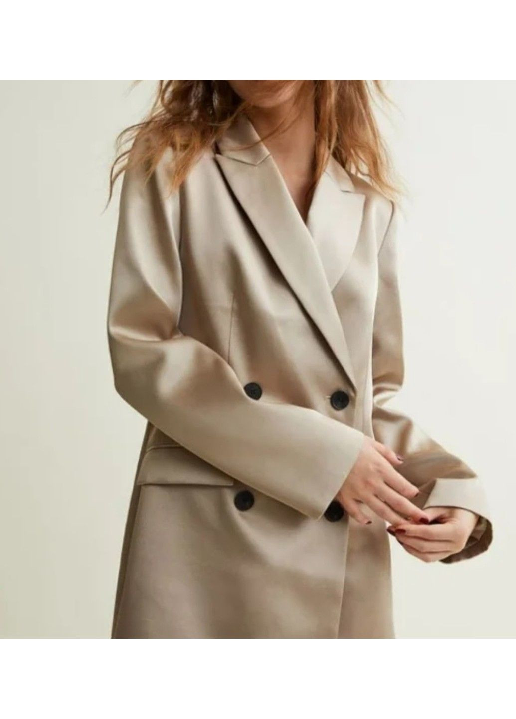 Світло-бежева ділова жіноча атласна сукня-піджак н&м (56662) м світло-бежева H&M