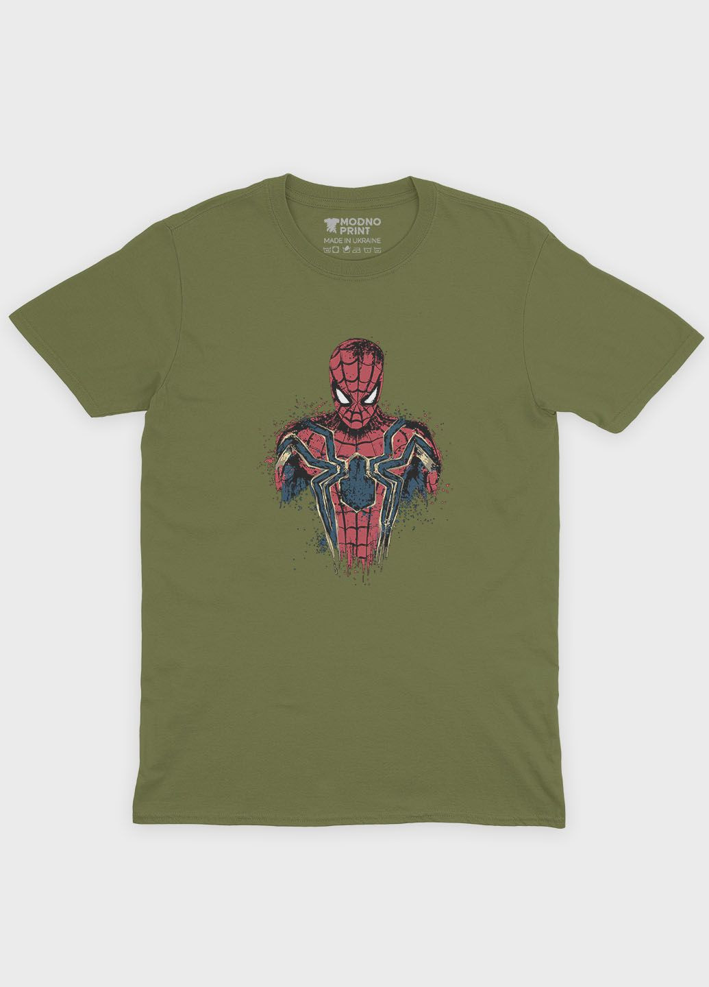 Хаки (оливковая) мужская футболка с принтом супергероя - человек-паук (ts001-1-hgr-006-014-066) Modno