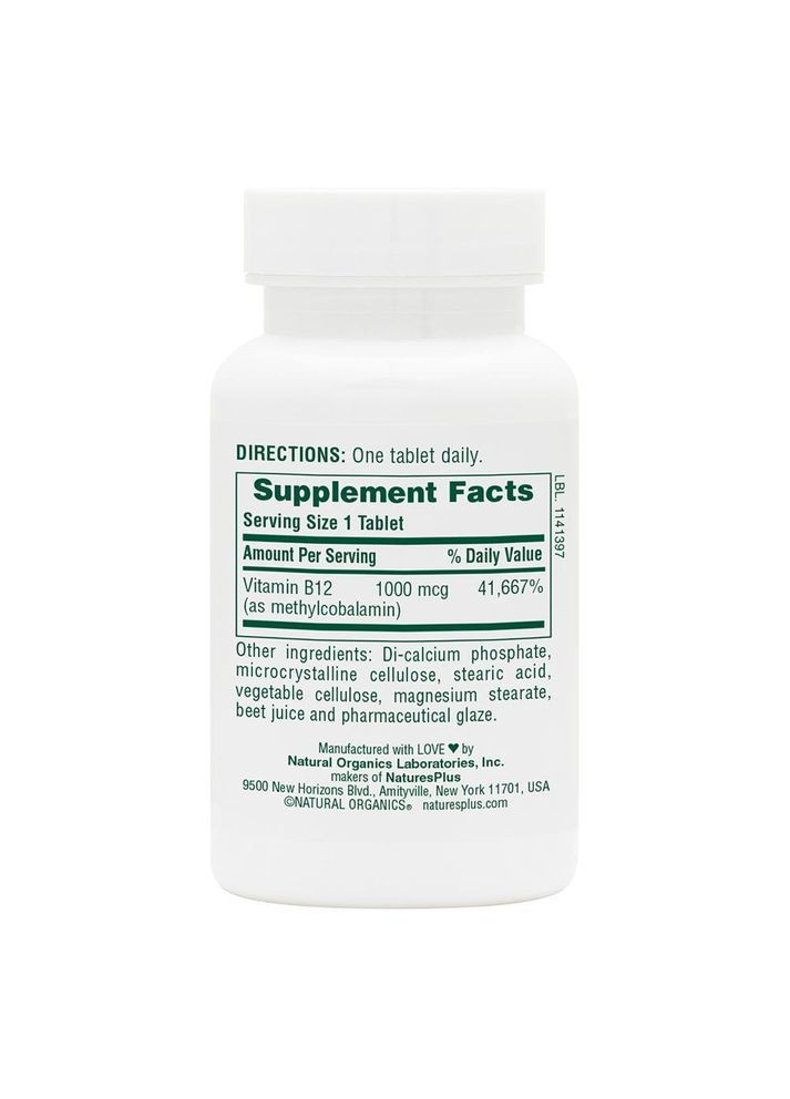 Вітамін В-12 метилкобаламін Nature's PlusVitamin B-12 1000 мкг 90 таб Nature's Plus (359473299)