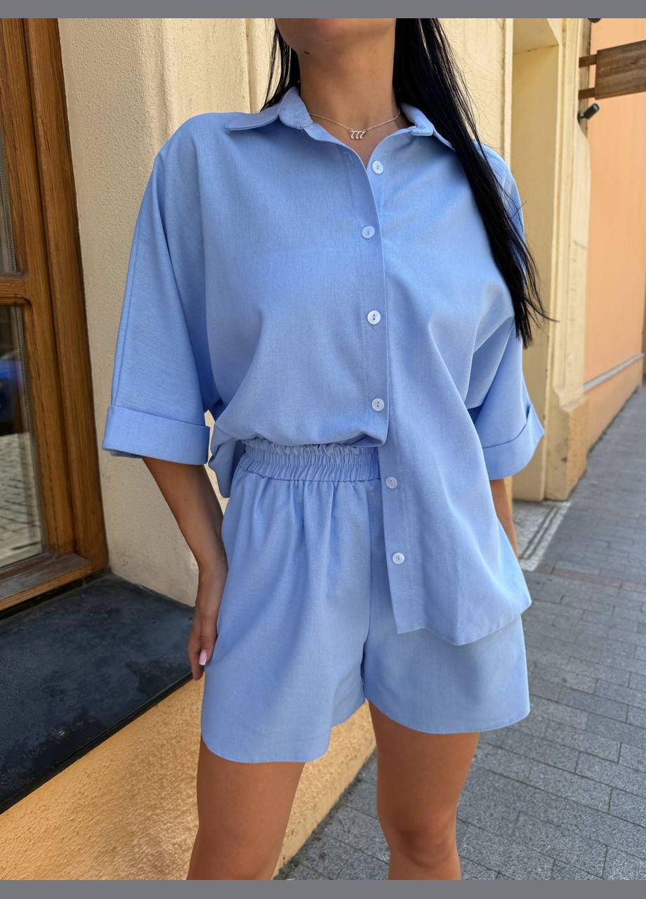 Женский льняной костюм с рубашкой и шортами. Avanti (341088989)