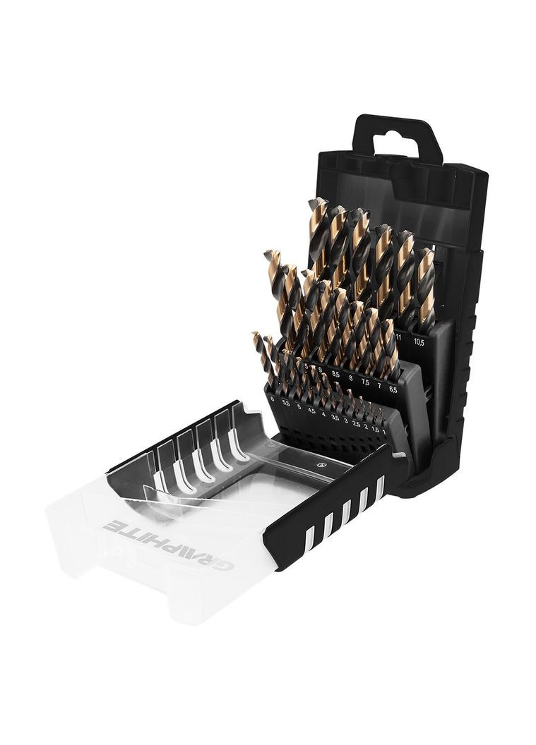 Сверла по металлу HSS-CNC, 124°, Pro-Tec, 1.0 - 13.0 mm, набор 25 шт. Graphite (354198117)