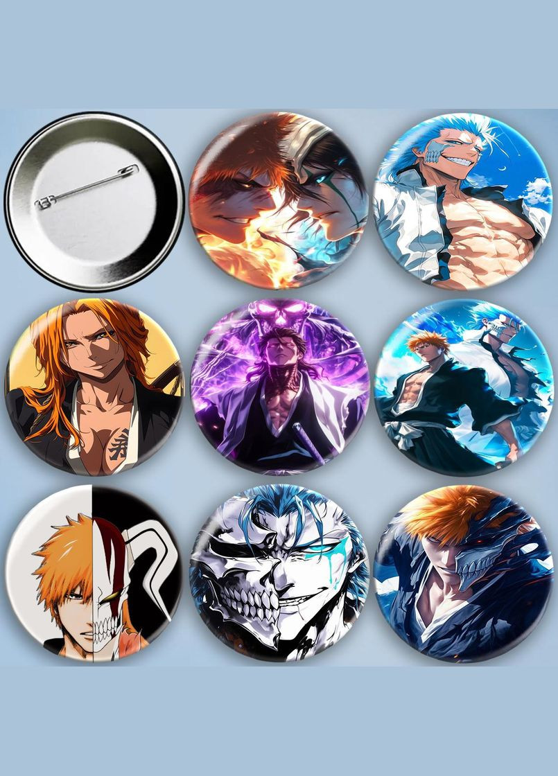 Значки на булавці набір 8 шт Аніме Бліч металеві на шпильці 56 мм No Brand (325482071)