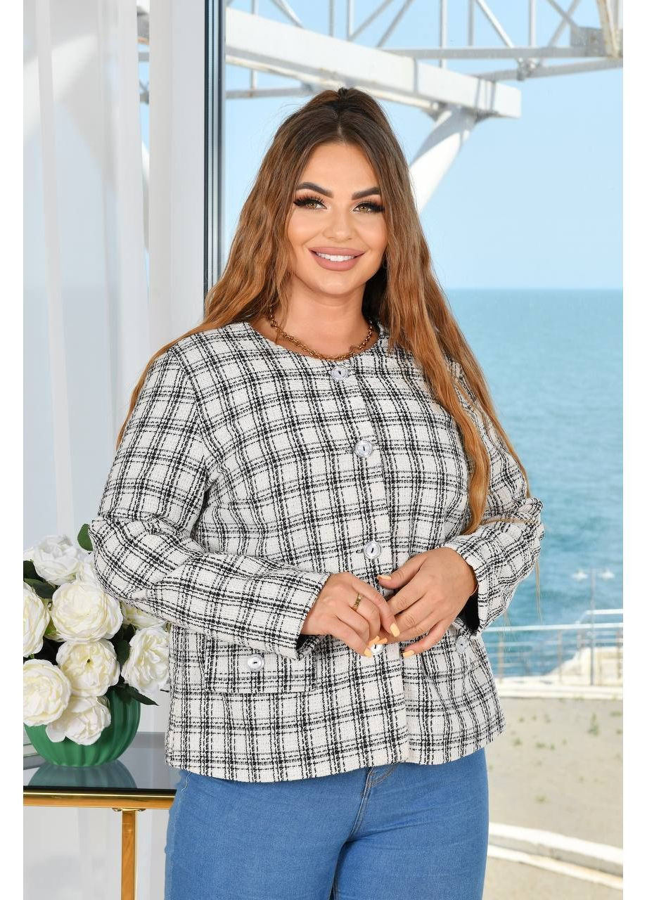 Белый женский женский пиджак в клетку на подкладке No Brand в клеточку - всесезон