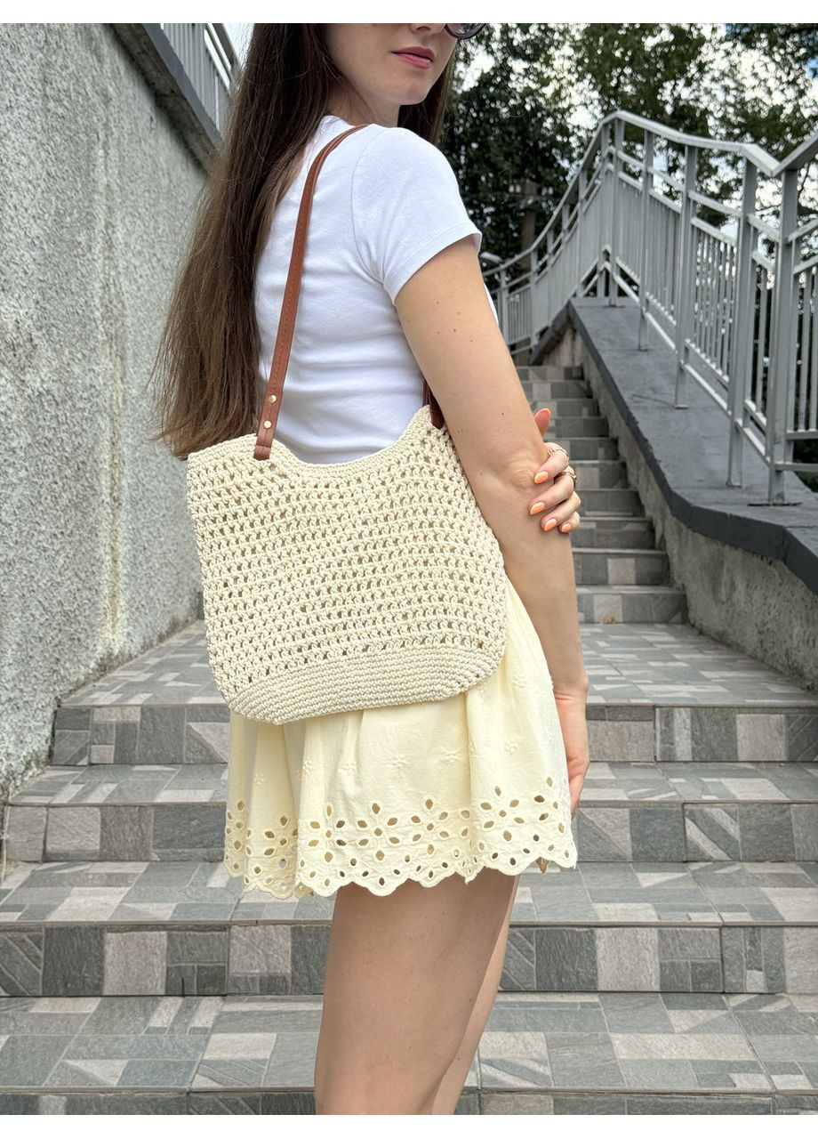 Пляжная сумка вязаная бежевая – легкая, маленькая и стильная для летнего отдыха B&S (368827037)