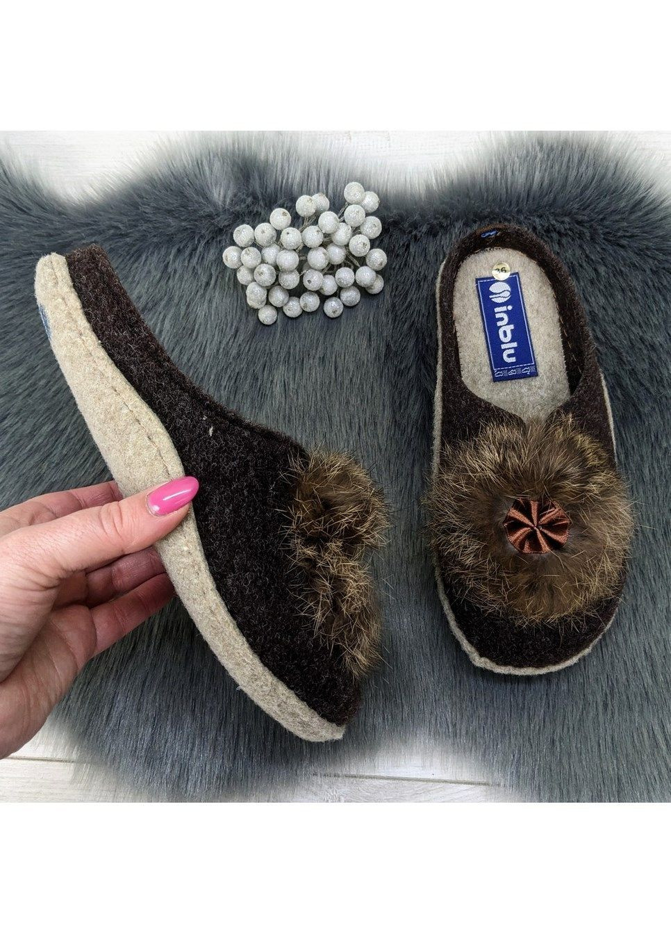 Коричневые тапочки женские комнатные фетровые для ламината Inblu