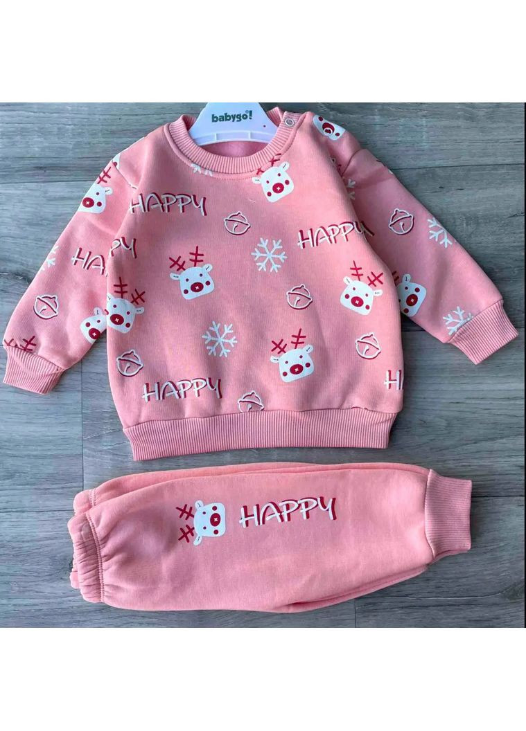 Дитячий зимовий костюм для дівчинки рожевий з оленятами та сніжинками BabyGO (362270414)
