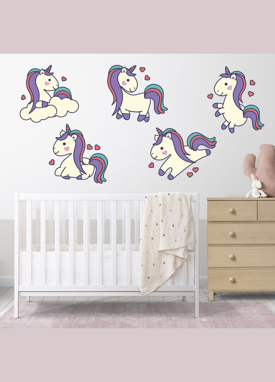 Набір наклейок на стіну в дитячу кімнату "Однороги із серцем" (5 елементів) Кавун наклейка (316189404)