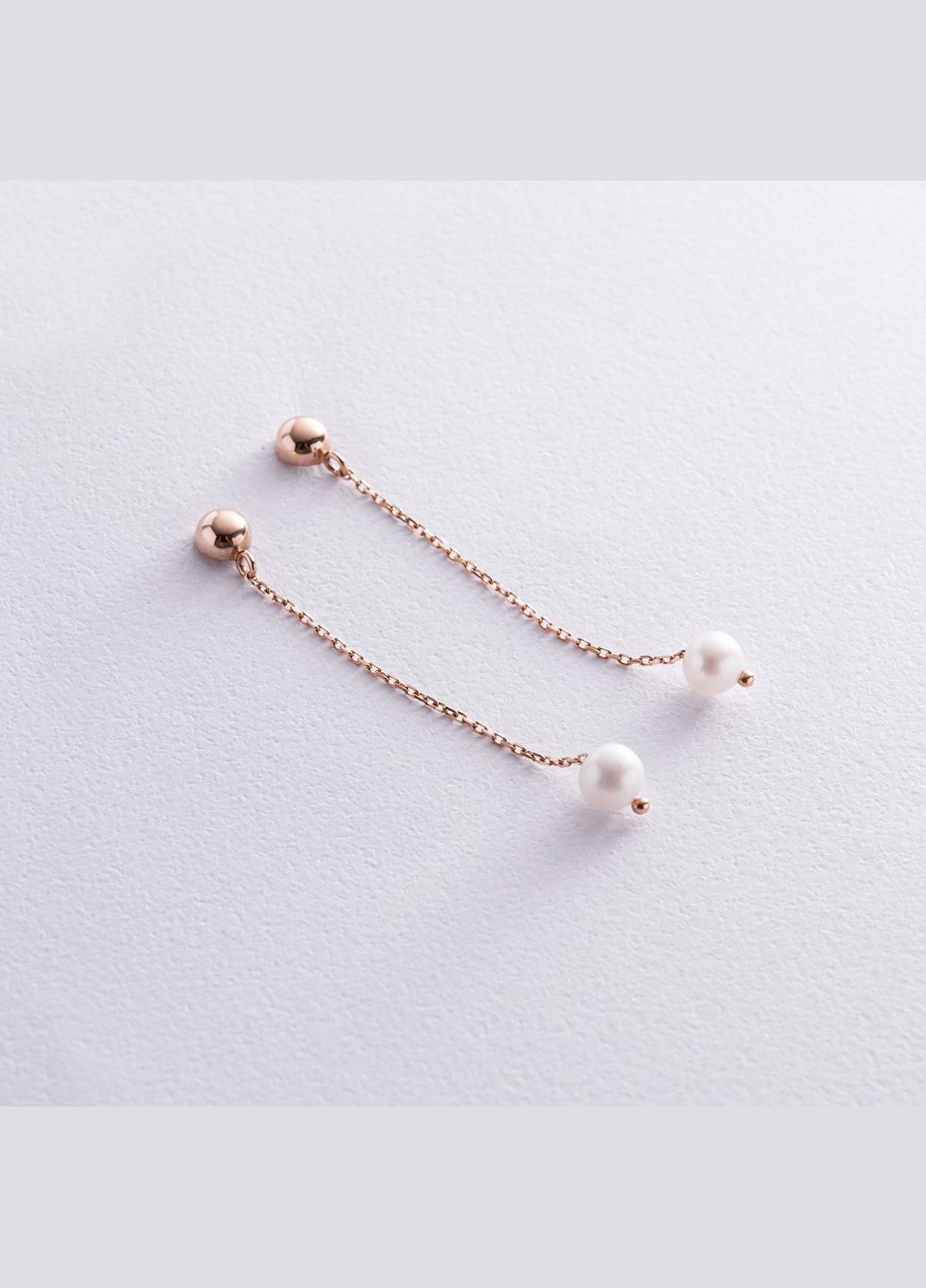 Серьги - пусеты Жемчужина на цепочке в красном золоте с08291 Oniks (264024376)