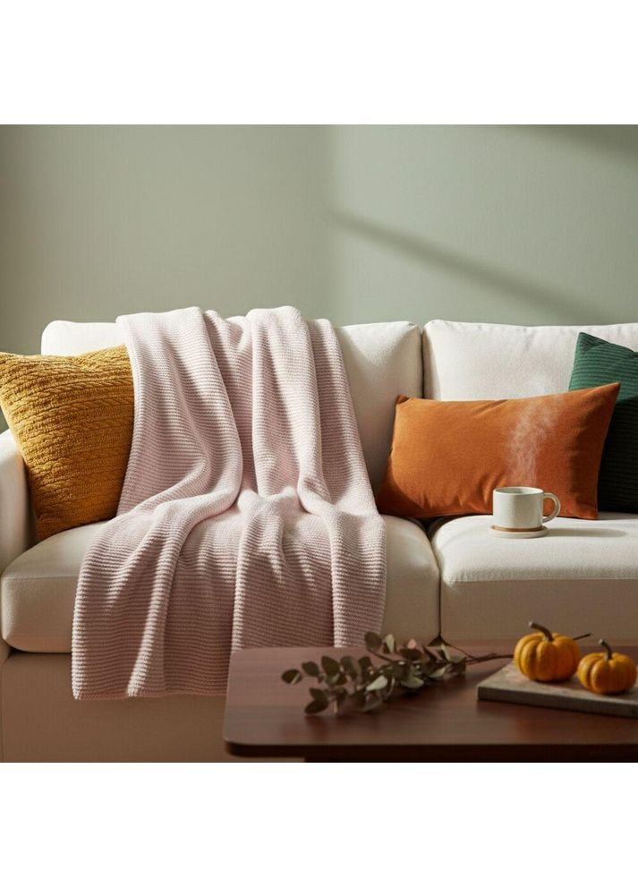 Плед покривало на ліжко Adina 200x220 см пудра бавовна натуральне IDEIA (367727598)