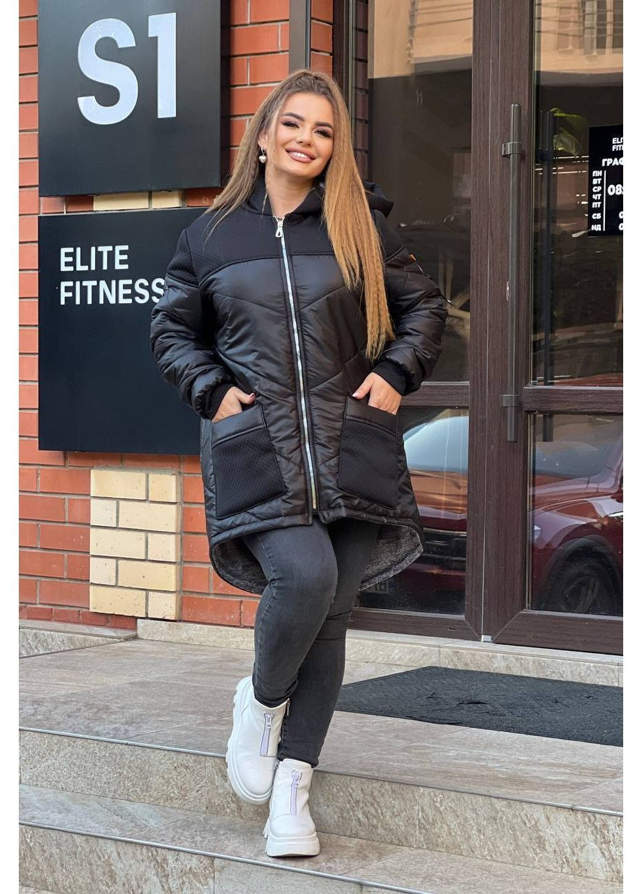 Чорна демісезонна куртка жіноча тепла Style Point