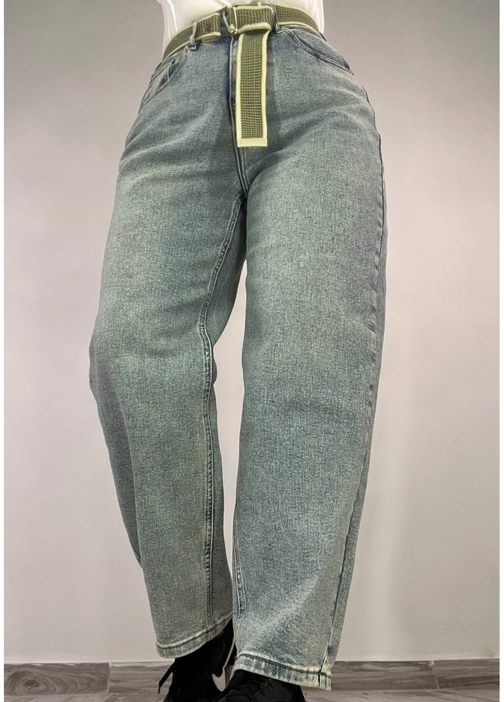 Джинсы женские DNL 2670 skater mom jeans высокая талия с ремнем стрейчевые голубые No Brand - (322019913)