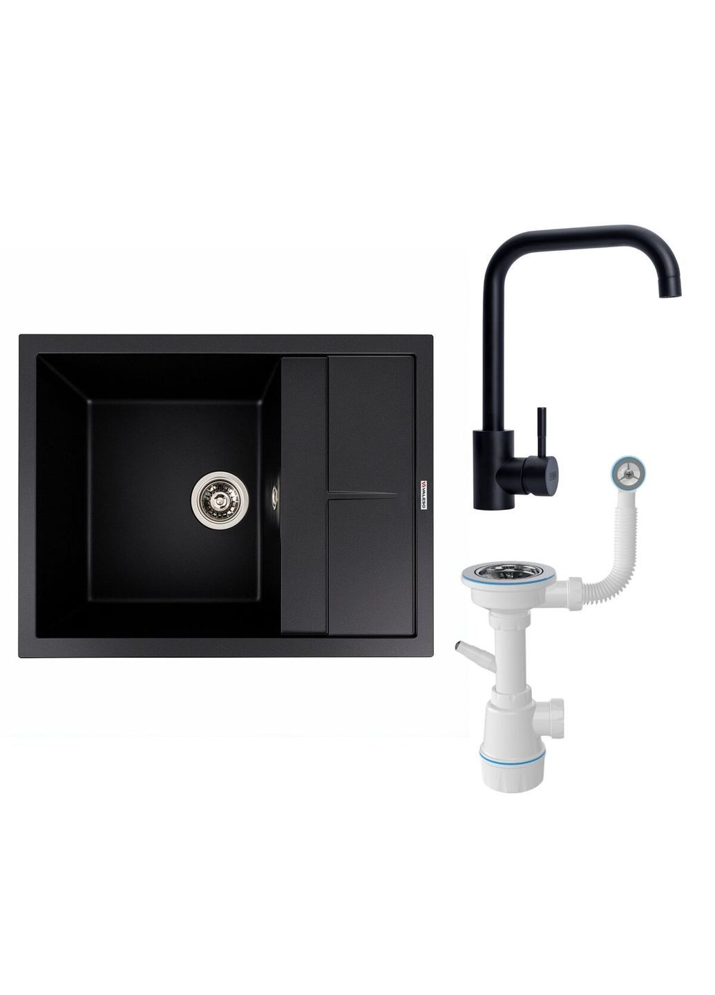 Комплект: Мойка 6550 LOTOS черная + Смеситель BG77 черный + Сифон 1041 Valeso (362209918)