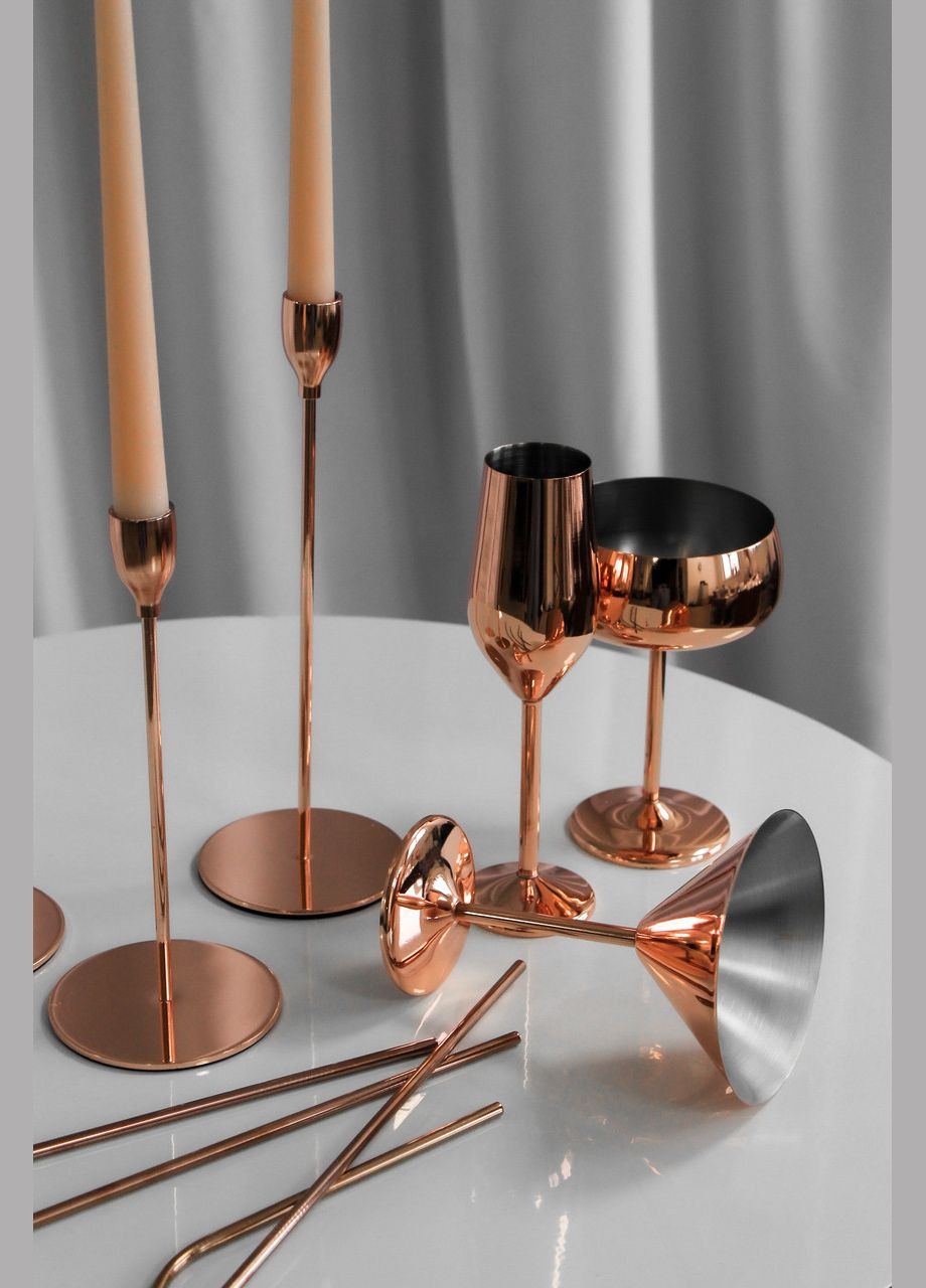 Підсвічники святкові REMY-DEСOR металеві Гамлет кольору рожеве золото набір 3 шт. висота 23см 28см 33см REMY-DECOR (266345163)