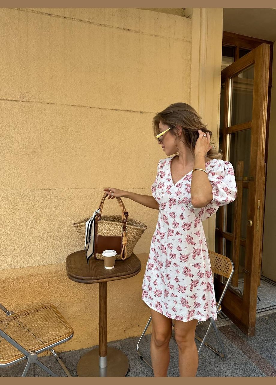 Розовое повседневный женское платье с цветочным принтом с открытой спиной Україна с цветочным принтом