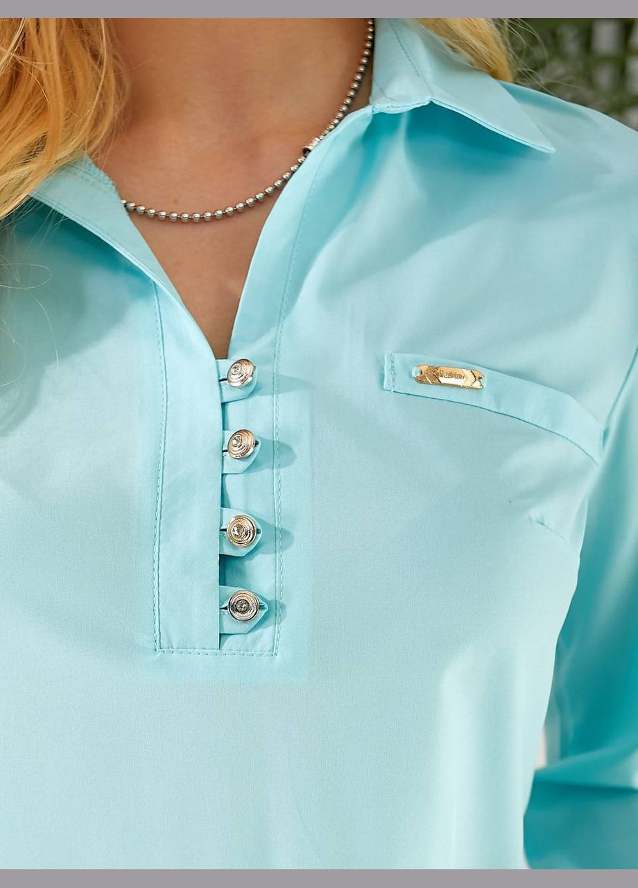 Светло-бирюзовая стильная блуза с пуговицами No Brand