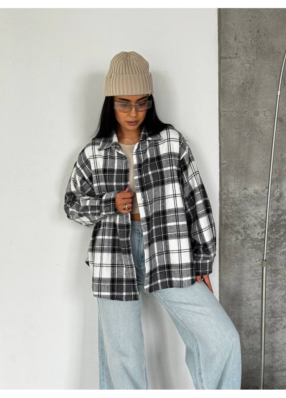 Черная повседневный, кэжуал рубашка в клетку No Brand с длинным рукавом