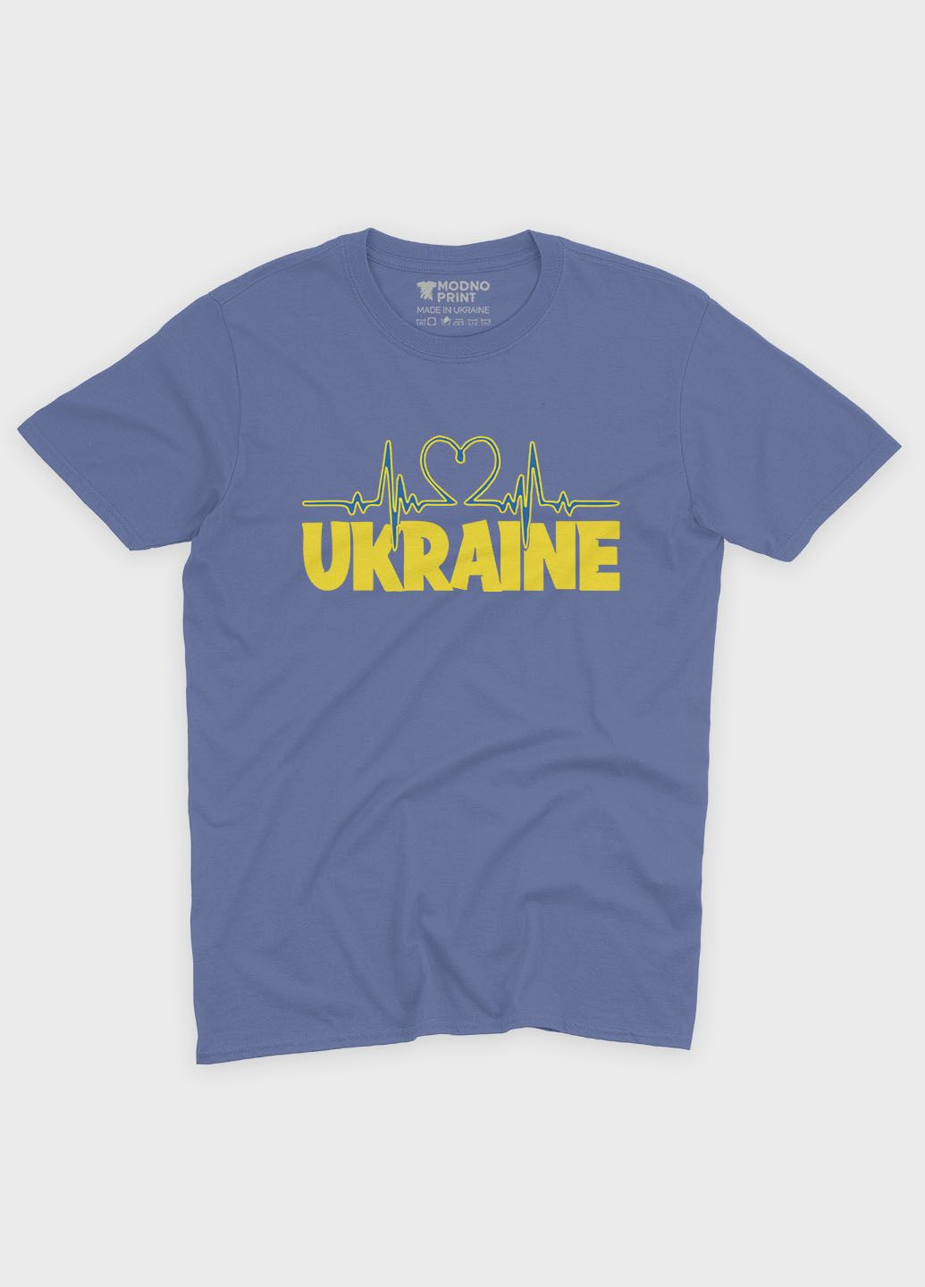 Темно-блакитна літня жіноча футболка odno з патріотичним принтом ukraine m (ts001-4-dmb-005-1-099-f) Modno