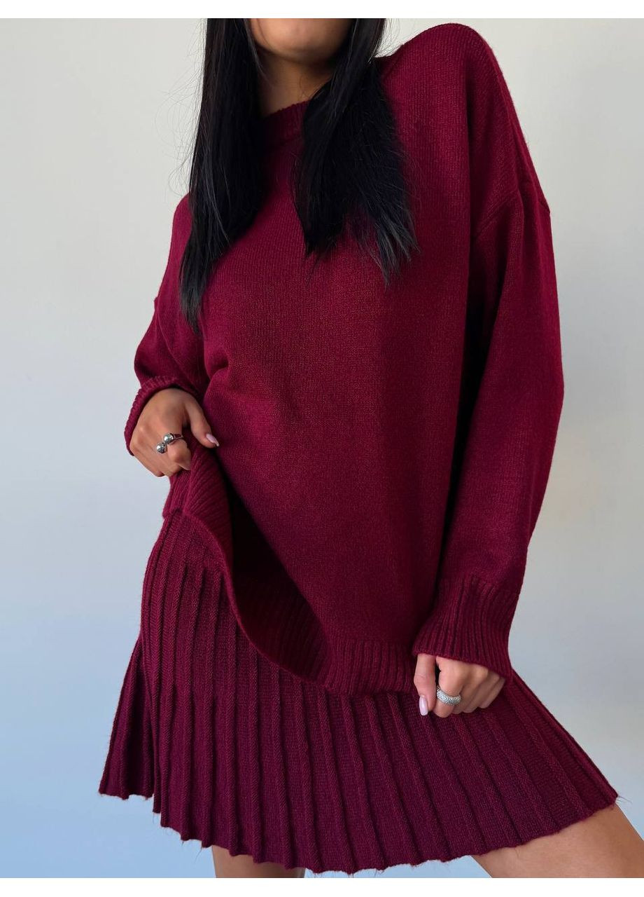 Жіночий в'язаний костюм светр оверсайз та спідниця плісе MonCher (349453352)