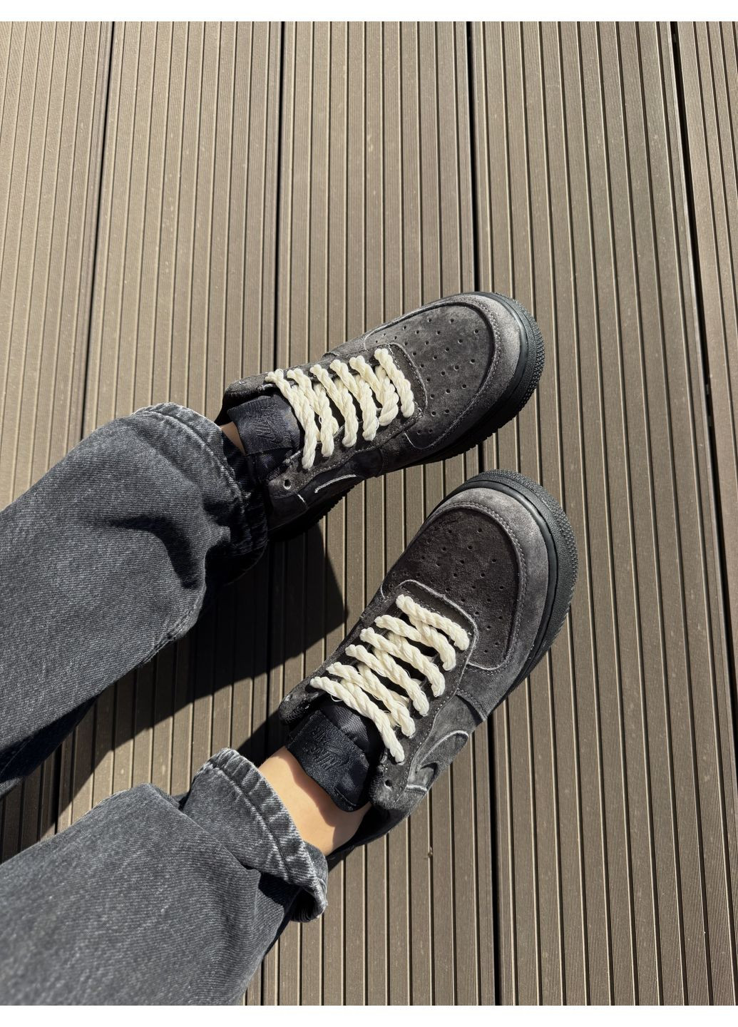 КРОССОВКИ ЖЕНСКИЕ NIKE AIR FORCE GREY НАЙК АИР ФОРС 1 ПРЕМИУМ No Brand серые демисезоны (367175112)