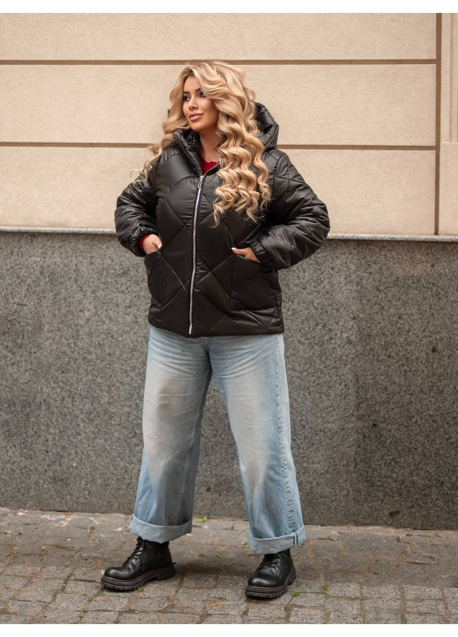 Черная демисезонная женская демисезонная куртка с капюшоном. MonCher