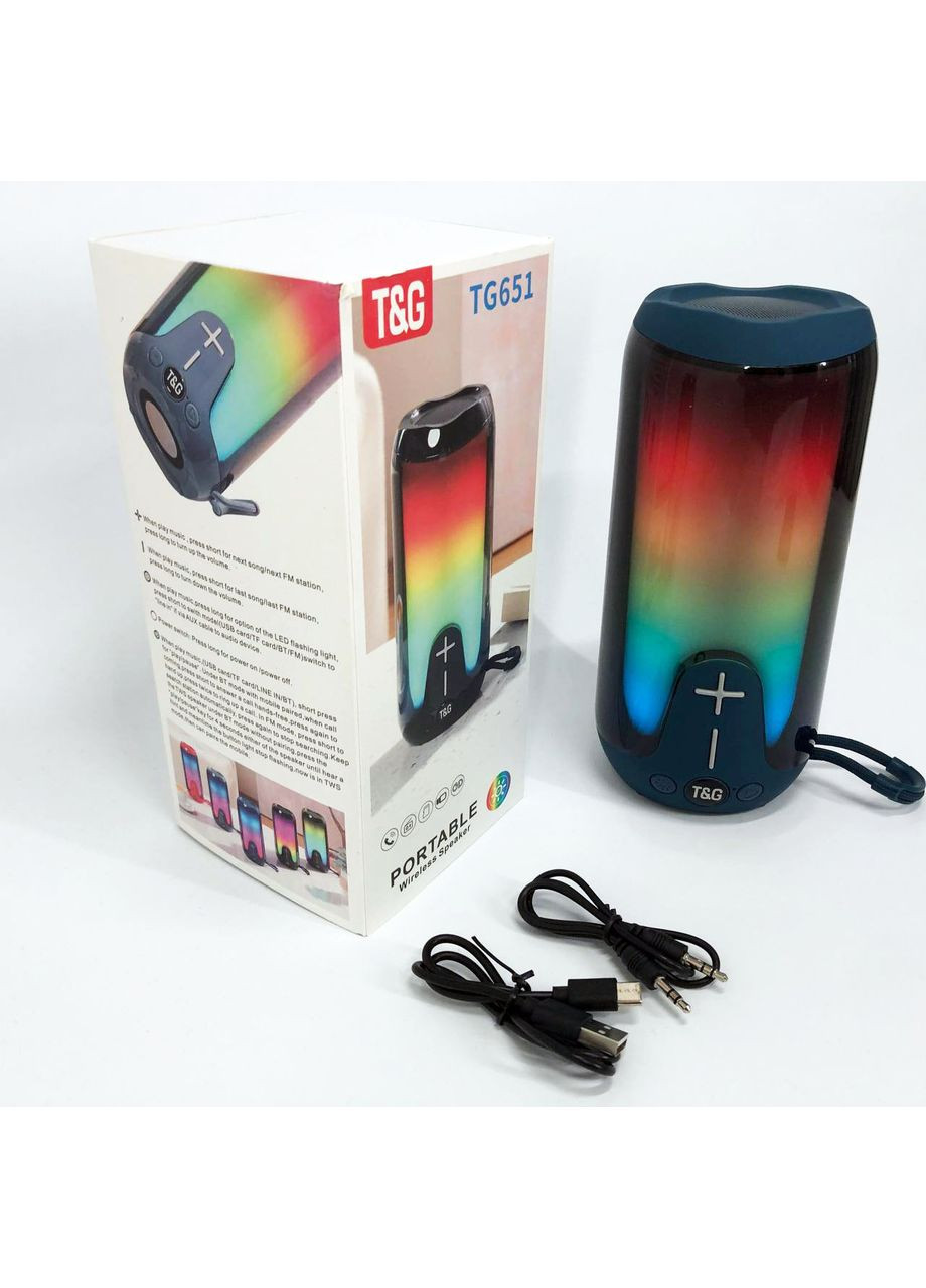 Bluetooth-колонка TG651 с RGB ПОДСВЕТКОЙ, аккумуляторная колонка для музыки, для вечеринки. Цвет: синий T&G (365731646)