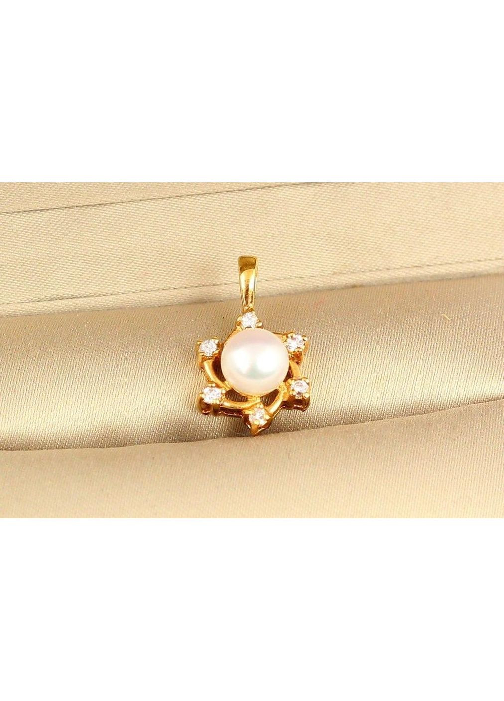 Кулон натуральная речная жемчужина в цирконах No Brand (366963334)