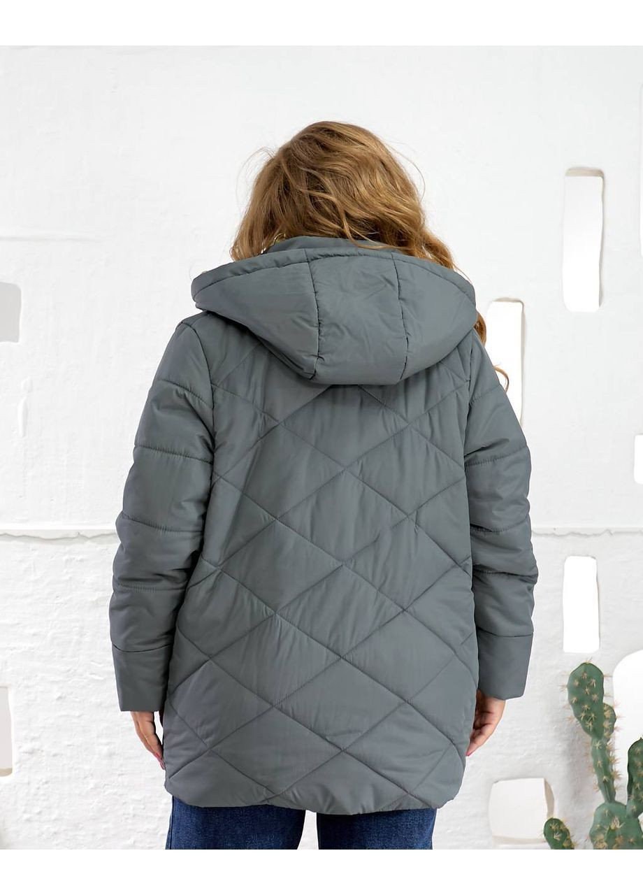 Графитовая зимняя куртка зимая плащевка эмми, синтепон 250, с карманами и капюшоном Україна