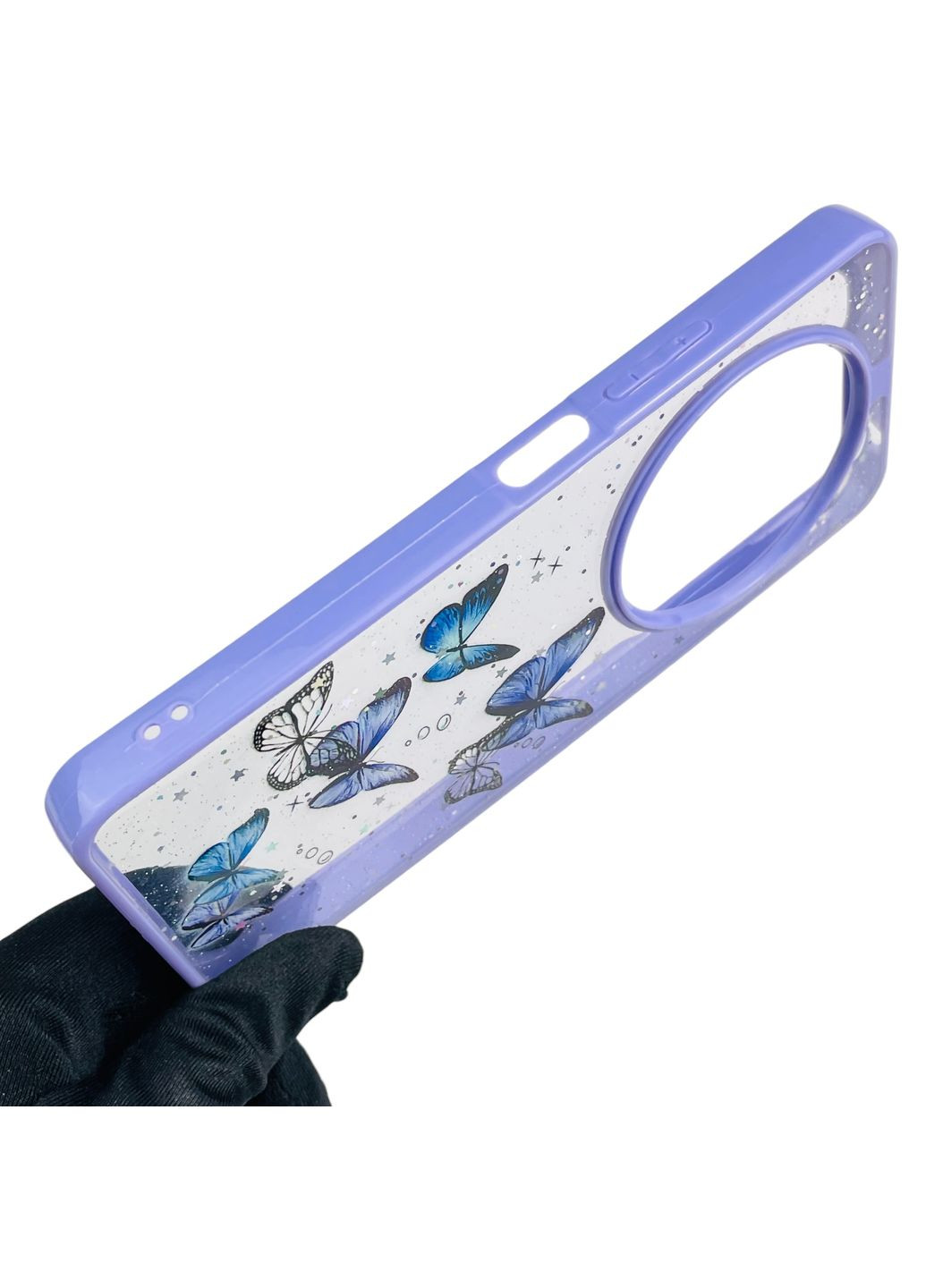 Чехол для Poco C75 с блёстками с бабочками на сяоми поко с75 сиреневый Xiaomi (366388616)
