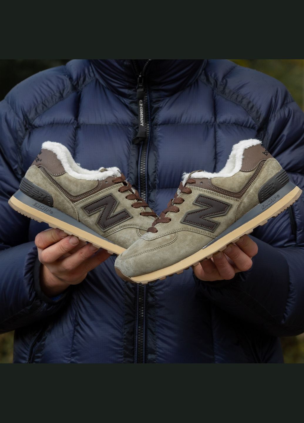 Хакі Зимовий кросівки зимові чоловічі і жіночі new balance 574 winter suede haki fur | нью беланс 574 хакі з хутром No Brand