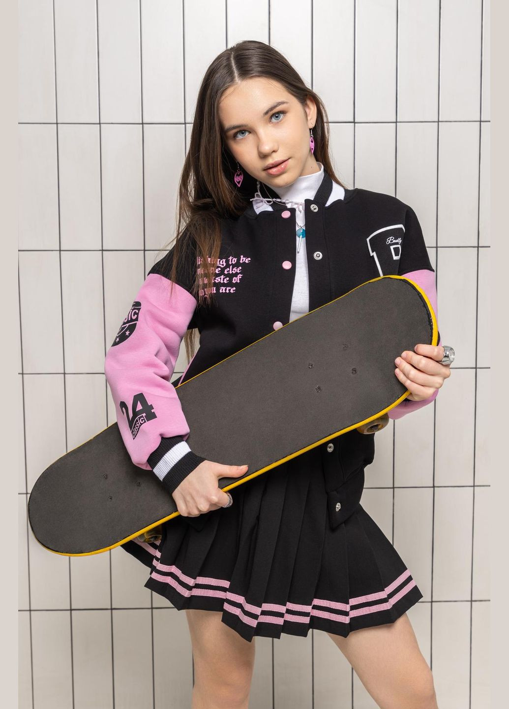 Черный демисезонный комплект (бомбер, юбка) на флисе юбочный IRmAS оверсайз