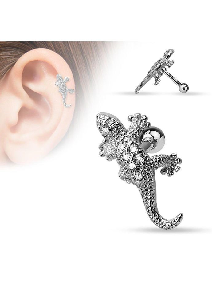 Серьга для пирсинга трагуса, хеликса, хряща уха "Ящерица" JA15922, штанга из медицинской стали из Spikes (333698335)