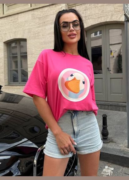 Женская футболка оверсайз, розовая, удлиненная (арт. 766EB) No Brand - (350886199)