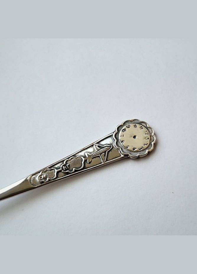 Серебряная чайная Ложка Часы с Самолётом серебро 875 пробы Черненное 9054 15.00г No Brand (323653848)