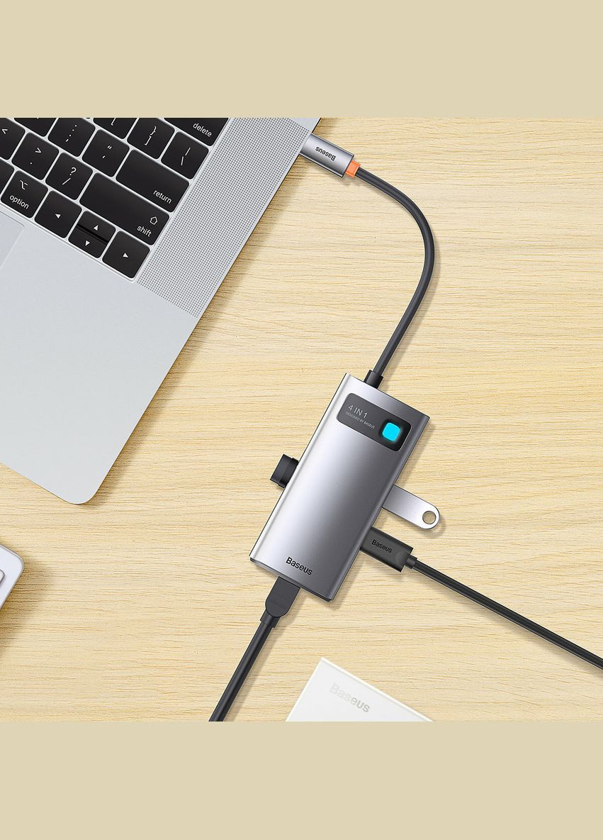 USB-HubBaseus Metal Gleam Series 4-in-1 Multifunctional Type-C HUB Docking Station （Type-C to USB3.0*3+RJ45*1） Baseus (324744295)