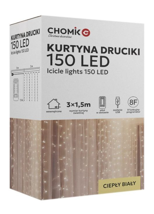 Гирлянда электрическая «Штора», 150 LED теплый белый, 3x1,5м, USB, с пультом, от сети Chomik (369144816)