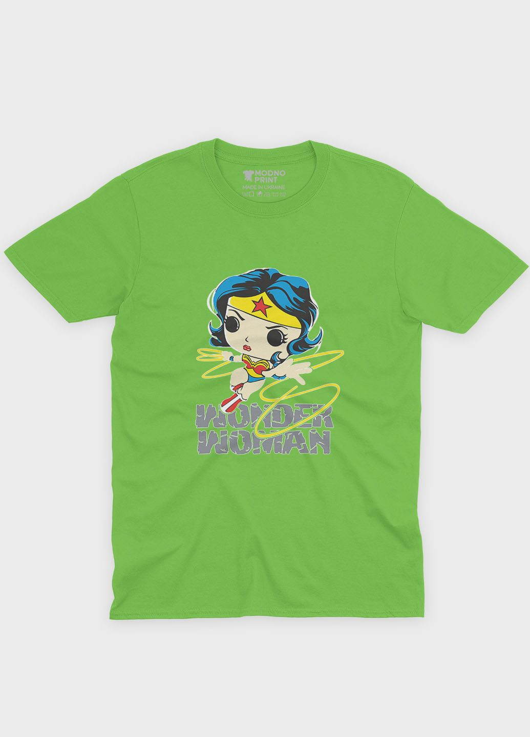 Салатова демісезонна футболка для хлопчика з принтом супергероя - диво-жінка (ts001-1-kiw-006-006-005-b) Modno