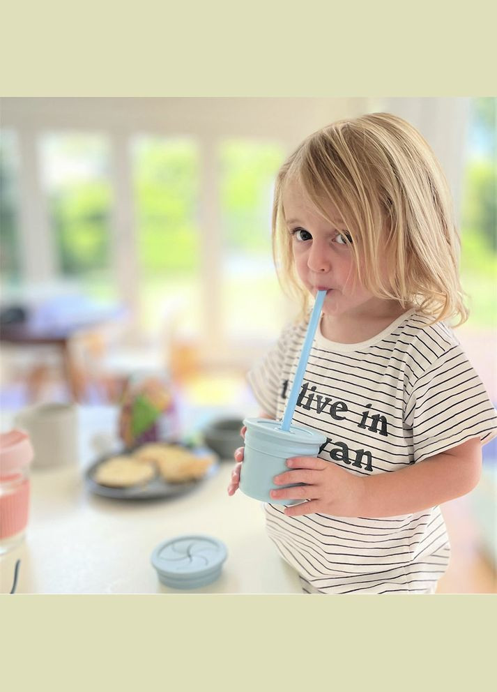 Чашка-контейнер с трубочкой Sip+Snack Aqua Green/Powder Grey, силиконовая, 180 мл () MinikOiOi 101100107 (335973687)