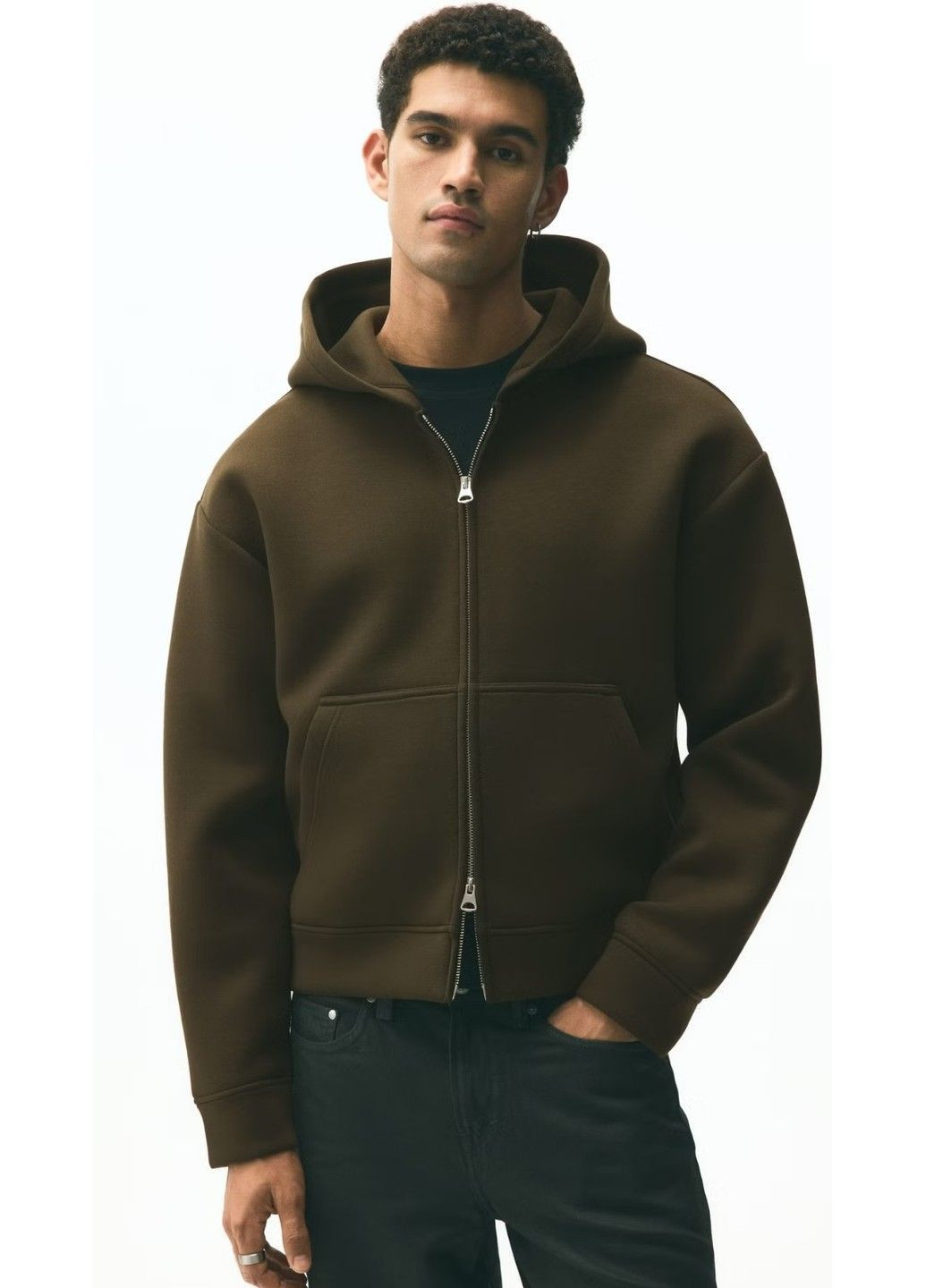 Темно-зелений чоловіче худі на блискавці loose fit (58571) s темно-зелене H&M (365066030)