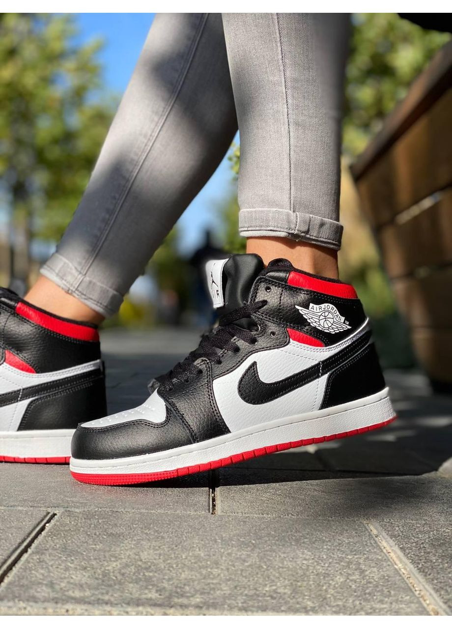 КРОССОВКИ ЖЕНСКИЕ NIKE AIR JORDAN 1 RETRO MID RED WHITE BLACK НАЙК АИР ДЖОРДАН No Brand чёрные зима (367176816)