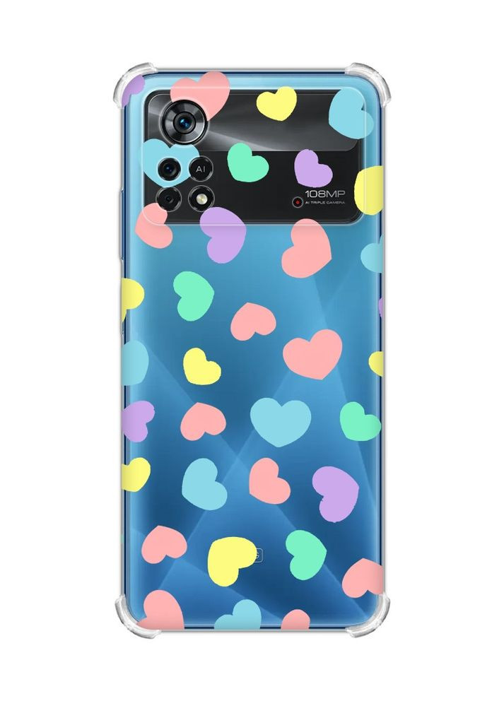 Чохол з потовщеними кутами на Xiaomi Poco X4 Pro 5G:: Різнокольорові сердечка (принт 335) Creative (360672220)