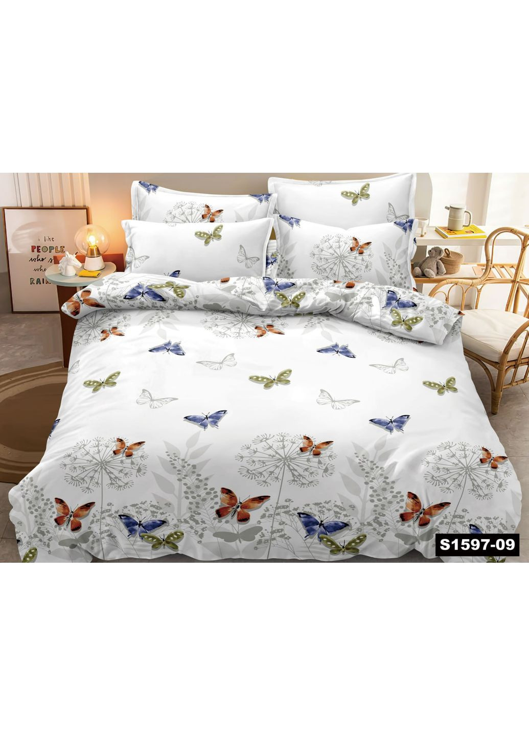 Комплект сатинової постільної білизни "Метелики" Сімейний 150х220 см No Brand (370972472)
