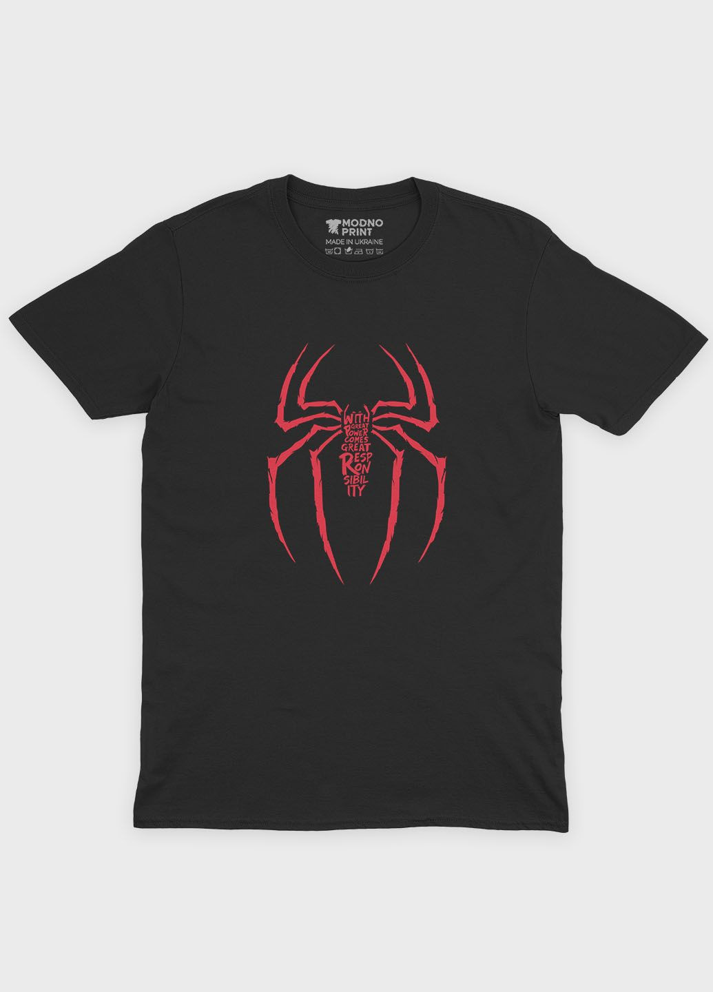 Чорна чоловіча футболка з принтом супергероя - людина-павук (ts001-1-bl-006-014-046) Modno